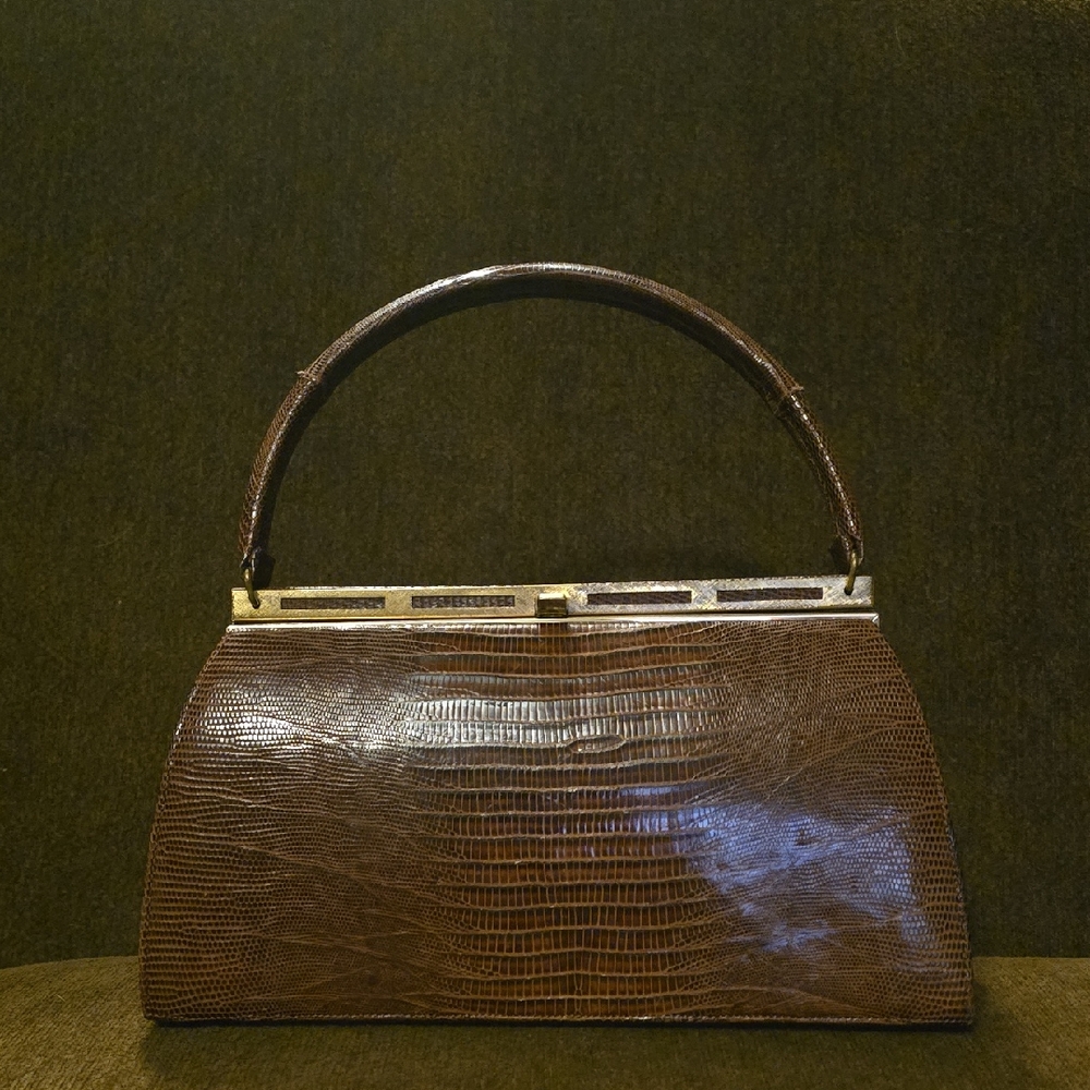 Vintage Mid Century Lizzard  Leather Hand Bag